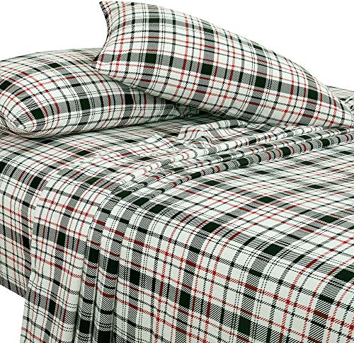 Bliss Casa 4 Piece 100% Cotton Flannel Sheet Set King - High Gsm Deep Pockets, Warm Breathable Flannel Sheet Set. Flannel Bed Set Includes 1 Flat Sheet, 1 Fitted Sheet & 2 Pillowcases (Edmund) #TOP4