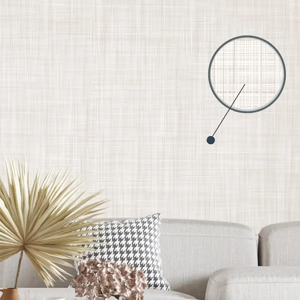 Papel de Parede Linho Bege Claro Adesivo Lavável 3m Para Sala Quarto