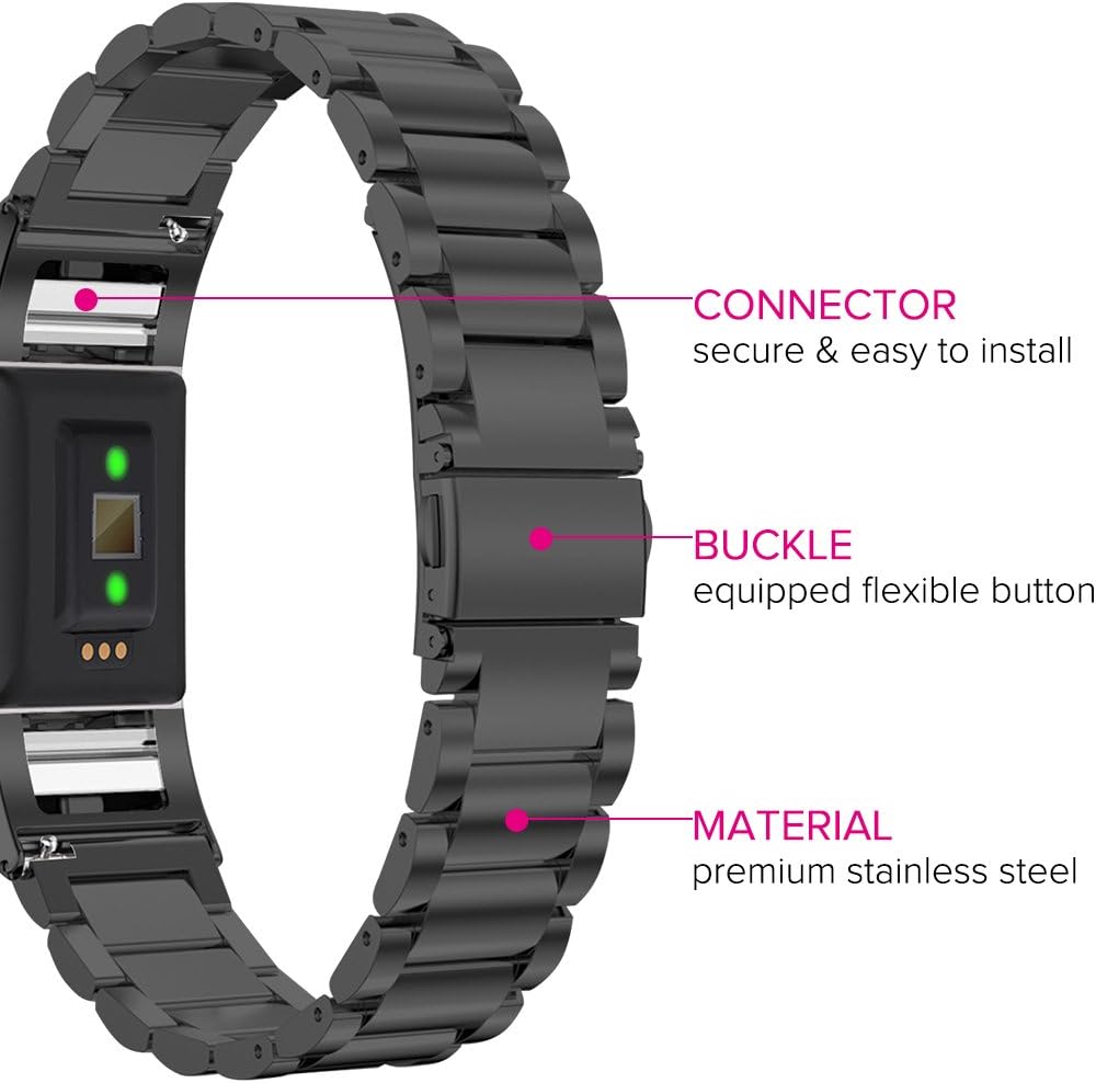 Oitom Stainless Steel Bands Compatilbe with Fitbit Charge 2,Premium Stainless Steel SS Metal Replacement Watch Band Strap for Smart Fitness Watch(Black)