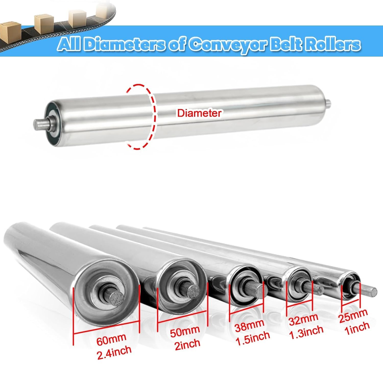 Generisch Entladerollen für Förderbänder, Leichte Förderrollen – 1,5 Zoll/38 mm Durchmesser, 350 mm (13,8 Zoll) Länge, 9-teiliges Set, Ideal für industrielle Antriebstechnik und Heimwerkerprojekte im