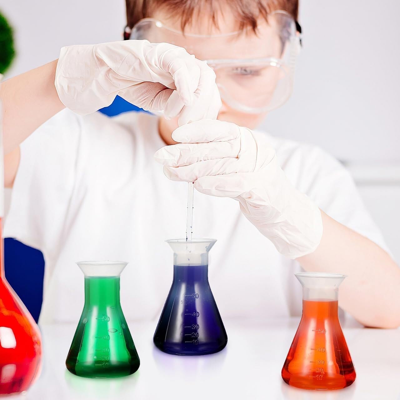 5 Kunststoff-Erlenmeyer 50ml – Transparente, graduierte Kegelkolben für Labor, Schule und Wissenschaftliche Experimente