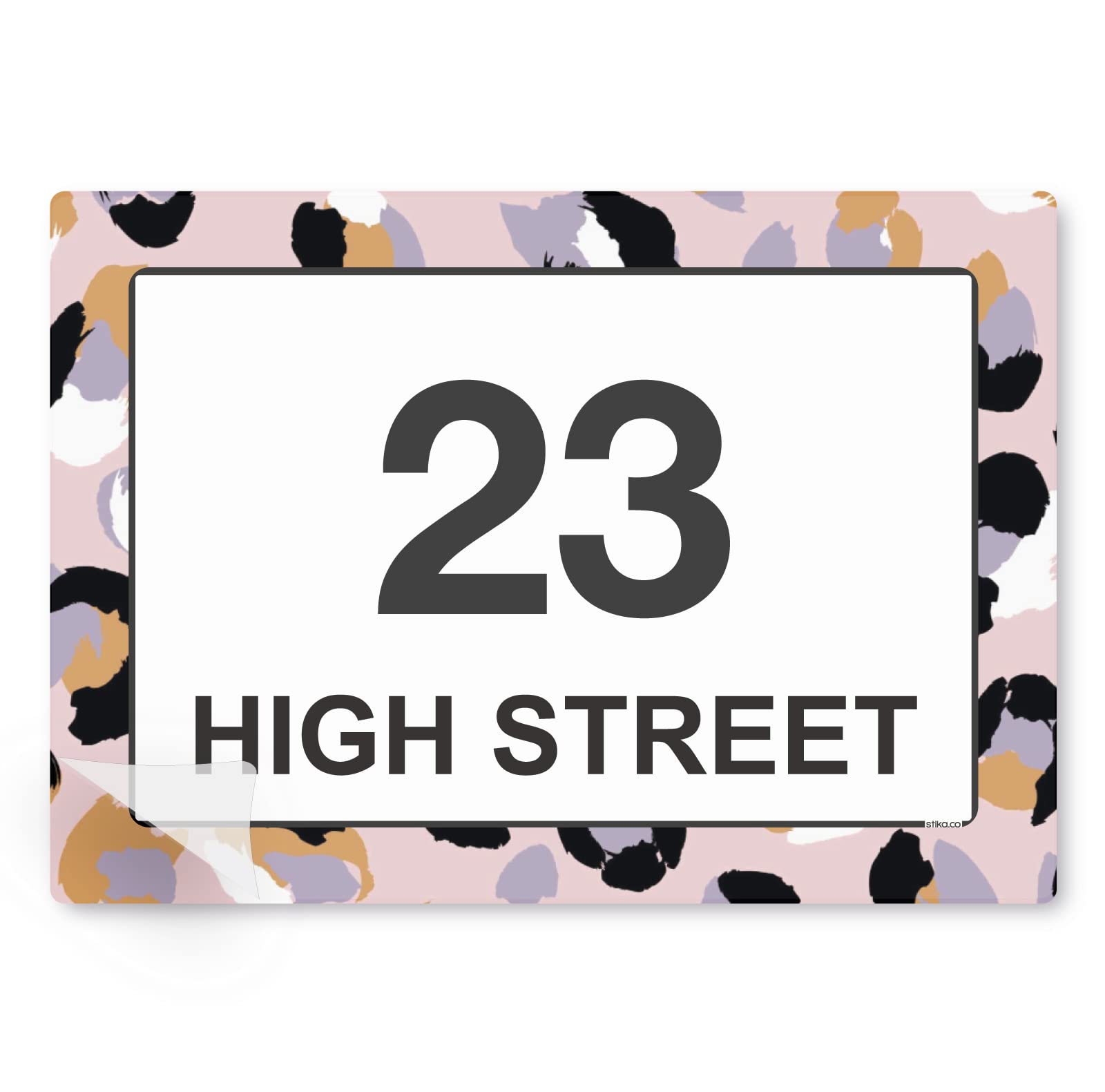 stika.co Pack of 4 Personalised Purple Leopard Wheelie bin Stickers, House Number and Street Name for Bins and Recycle Waste containers, White Self-Adhesive Stickers (A6 148 x 105m, Laminated Vinyl)