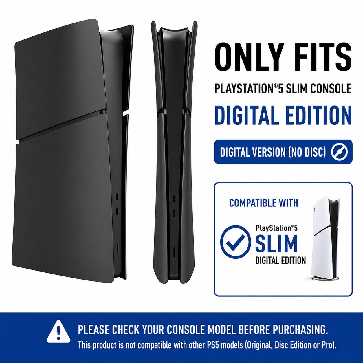 Façade compatible avec la console numérique PS5 Slim (uniquement compatible avec la console numérique PS5 Slim sans plateau disque) (noir)
