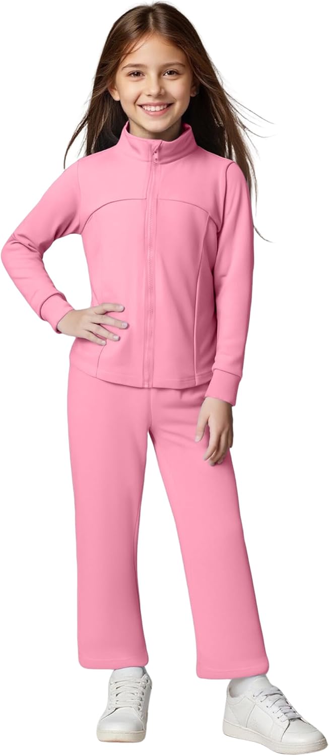 Yesfashion Girls 2 Piece Outfits Zip Up Long Sleeve Stand Collar Sweatshirt Drawstring Sweatpants with Pockets Tracksuit Sets - Image 4