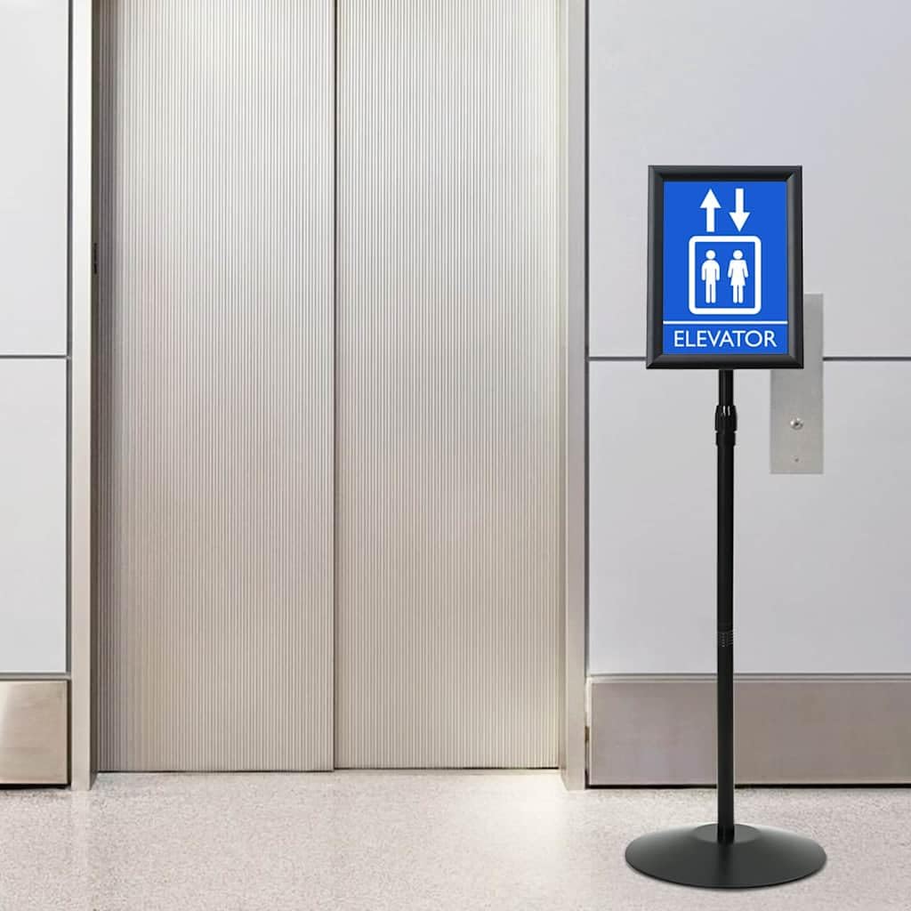 Podest Plakatständer A4 für Werbung, höhenverstellbarer Schildhalter aus Aluminium und Stahl, Flexibler Kundenstopper für Büro und Einzelhandel, Silber