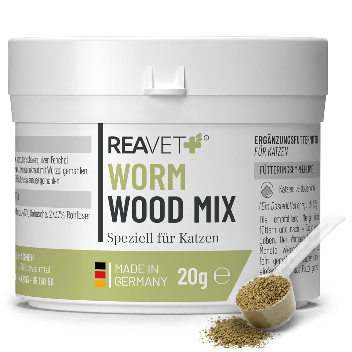 ReaVET Wormwood Mix Pendant et après la vermifugation, Vermifuge et Vermifuge pour Chats 20g - Produit Naturel Contre l'infestation par Les vers pour Chats