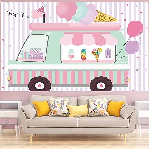 Miniatura 4 de Cartel de fondo con temática de camión de helados, pancarta de fondo de fotografía de cumpleaños para bebés y niñas, decoración de fondo para tartas