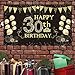 Happy Birthday Extra Large Fabric Sign Poster Banner Backdrop 2pcs Waterproof tablecloths 50pcs Metallic Shiny Latex Balloons for Birthday Party Background Decoration … (Black)