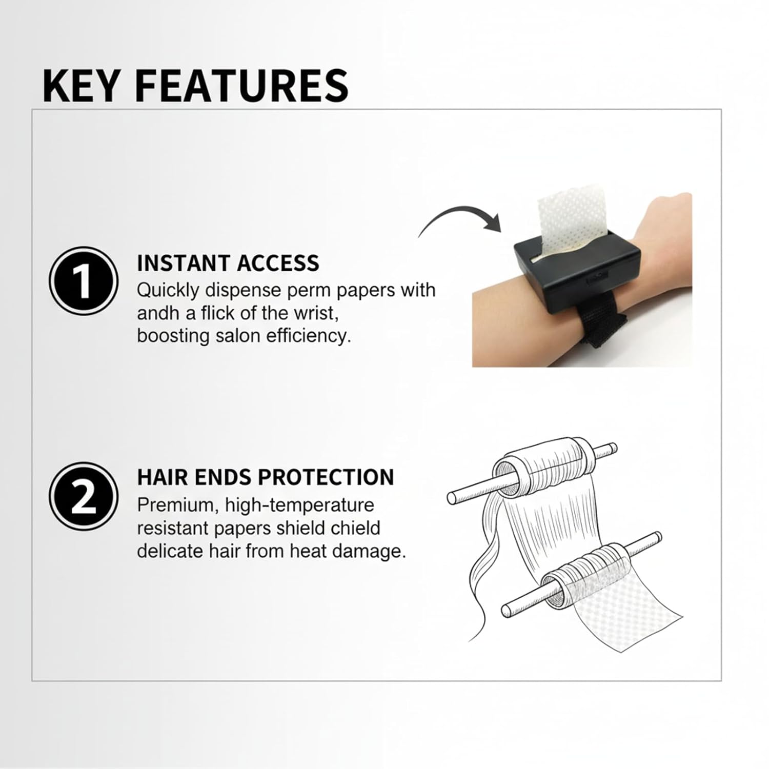 180Pcs Salon Perm Paper Wrist Dispenser Box - Ultra Thin Hair Dye & Perm End Papers, Heat Resistant Wristband for Barber Shop & Home Use