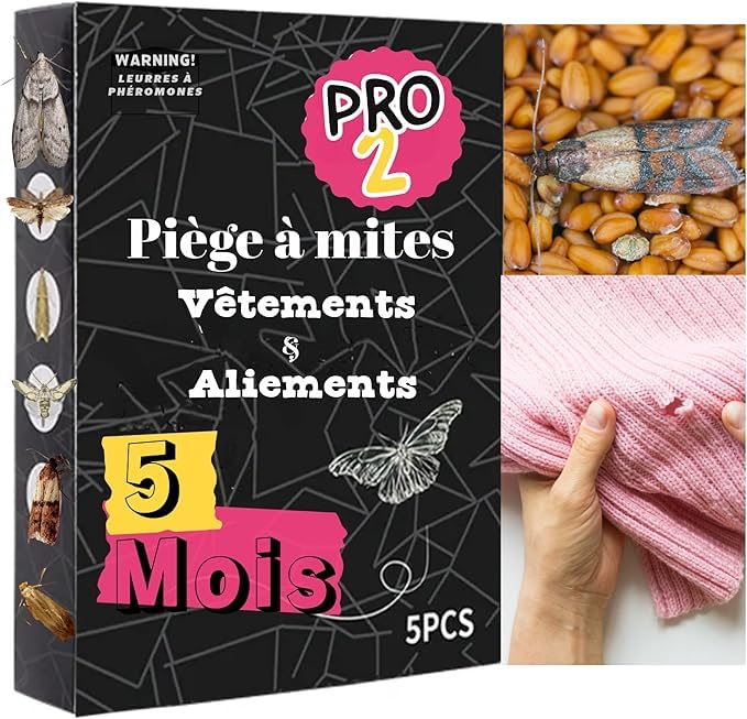 Genérico Trampas de Polilla Doble Acción: Alimentos y prendas – 5 Meses x Anti Polillas – Trampa Mites Eficaz para detectar infestaciones de polillas alimentarias y textiles (ropa)