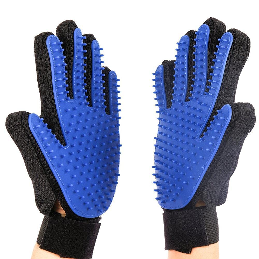Pet Cleaning Brush Glove Pet grooming Massage gloves Perfect hair remover election commendable Brush Glove, a pair left and right hand, Blue