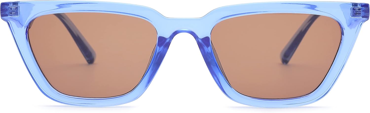 Pro Acme Retro Square Cat Eye Sunglasses for Women Men 100% UV Protection Trendy Outdoor Sun Shades (Transparent Blue Frame | Dark Brown Lens) : Clothing, Shoes & Jewelry