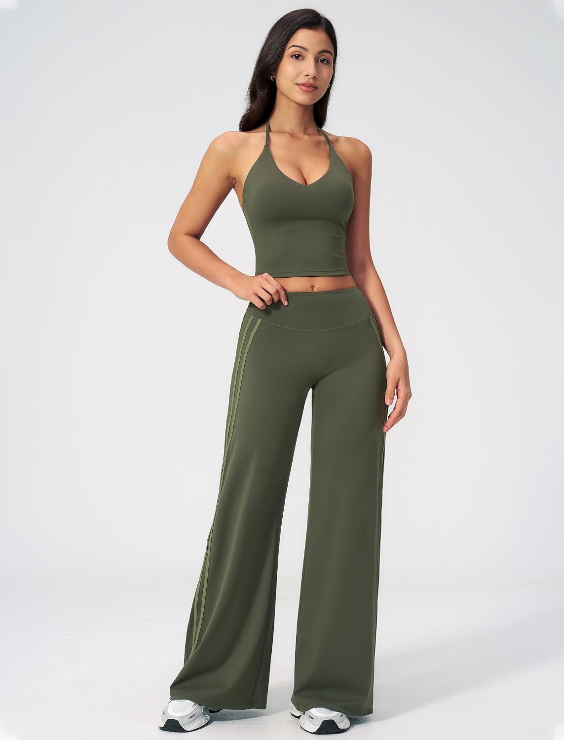 Women 2 Piece Workout Sets Scoop Neck Y Back Tank Tops and High Waist Active Wide Leg Pants Yoga Outfits