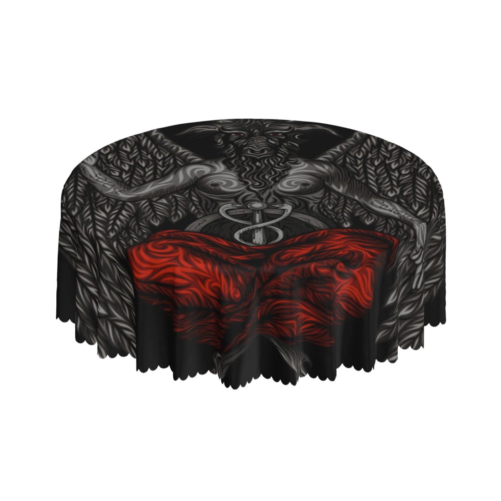 Lsjuee Demon Occult Dark Style Round Tablecloth 60 Inch Printed Washable Tablecloth for Dining Party Holiday Fall Home Decorative