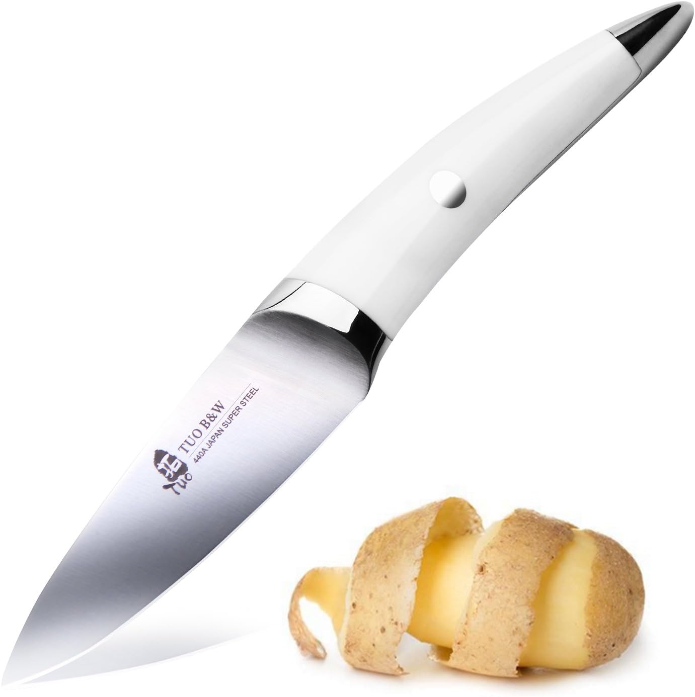 TUO CUTLERY B&W Series White 3.5 inch Japanese 440A Stainless Steel Razor Sharp Blade ABS Mirror Well Balanced Handle Paring Knife