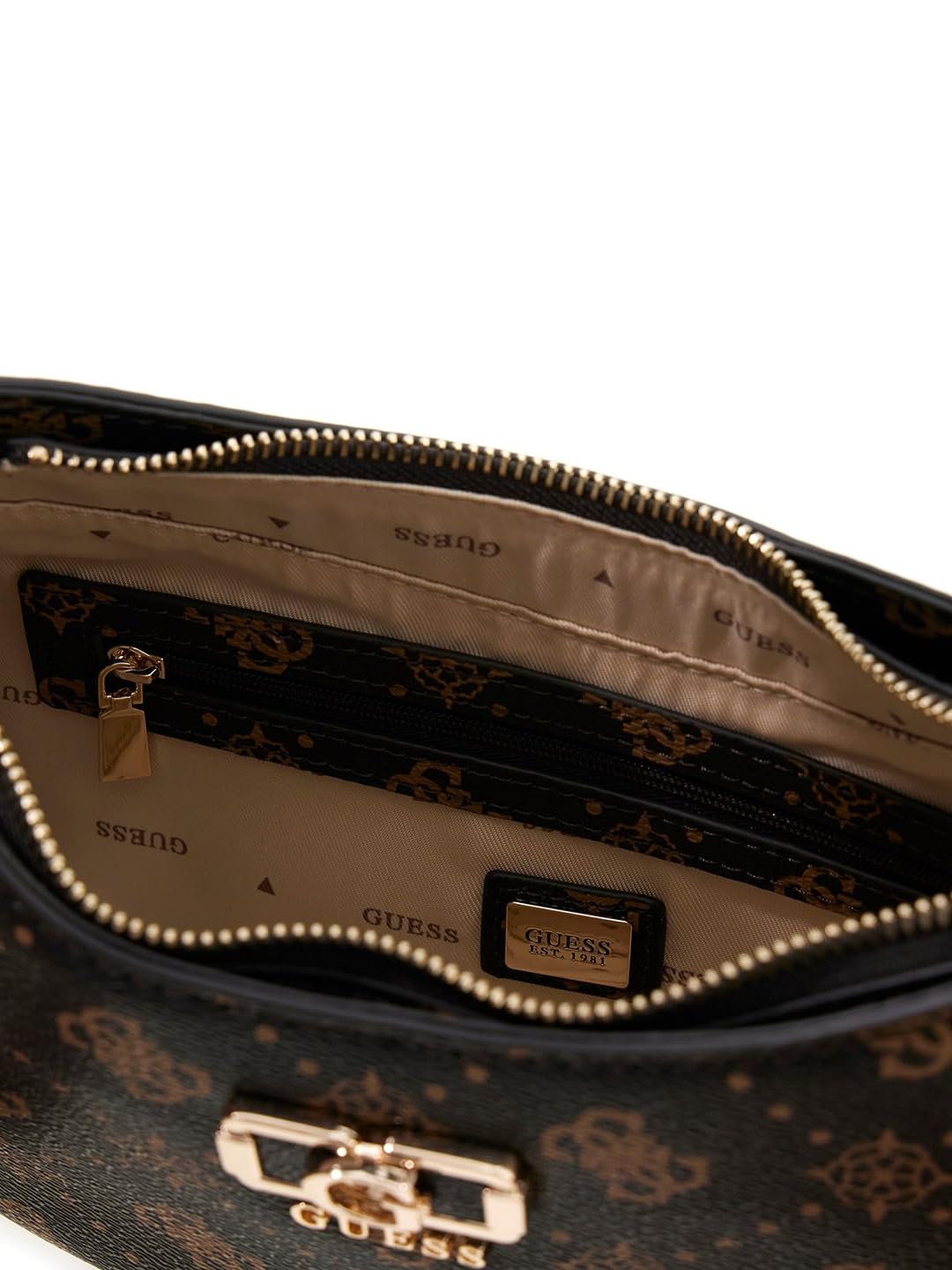 GUESS bolso de hombro Emelie Logo Top Zip Shoulder Bag Espresso Logo marrón oscuro