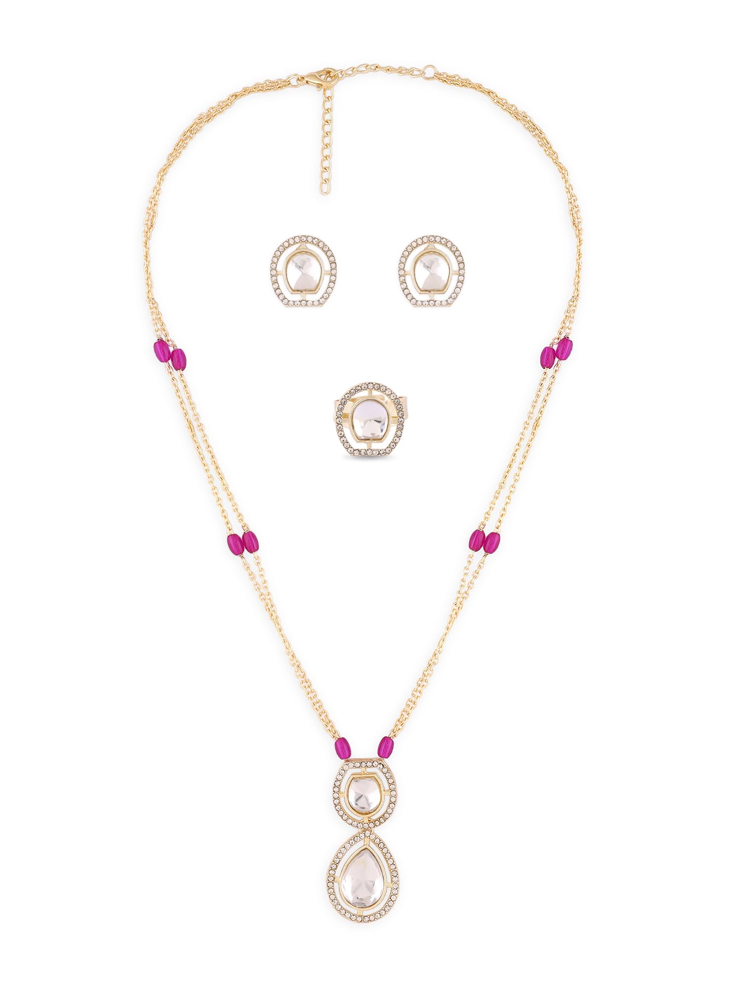 ZAVERI PEARLS Rani pink Beads Austrian Diamonds & Stones Embellished Necklace Earring & Ring Set For Women-ZPFK16728 (B0CL2CN89G) Amazon Price History, Amazon Price Tracker