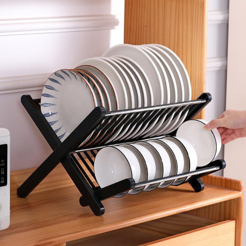 Escurreplatos Plegable de Cocina 1 Juego Negro Pp y Acero Inoxidable