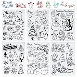 🎅 【Juego de sellos navideños de silicona】 El juego contiene 6 sellos de silicona con temática navideña.que incluyen bendiciones de festivales y patrones bonitos, que pueden satisfacer diversas necesidades de decoración.