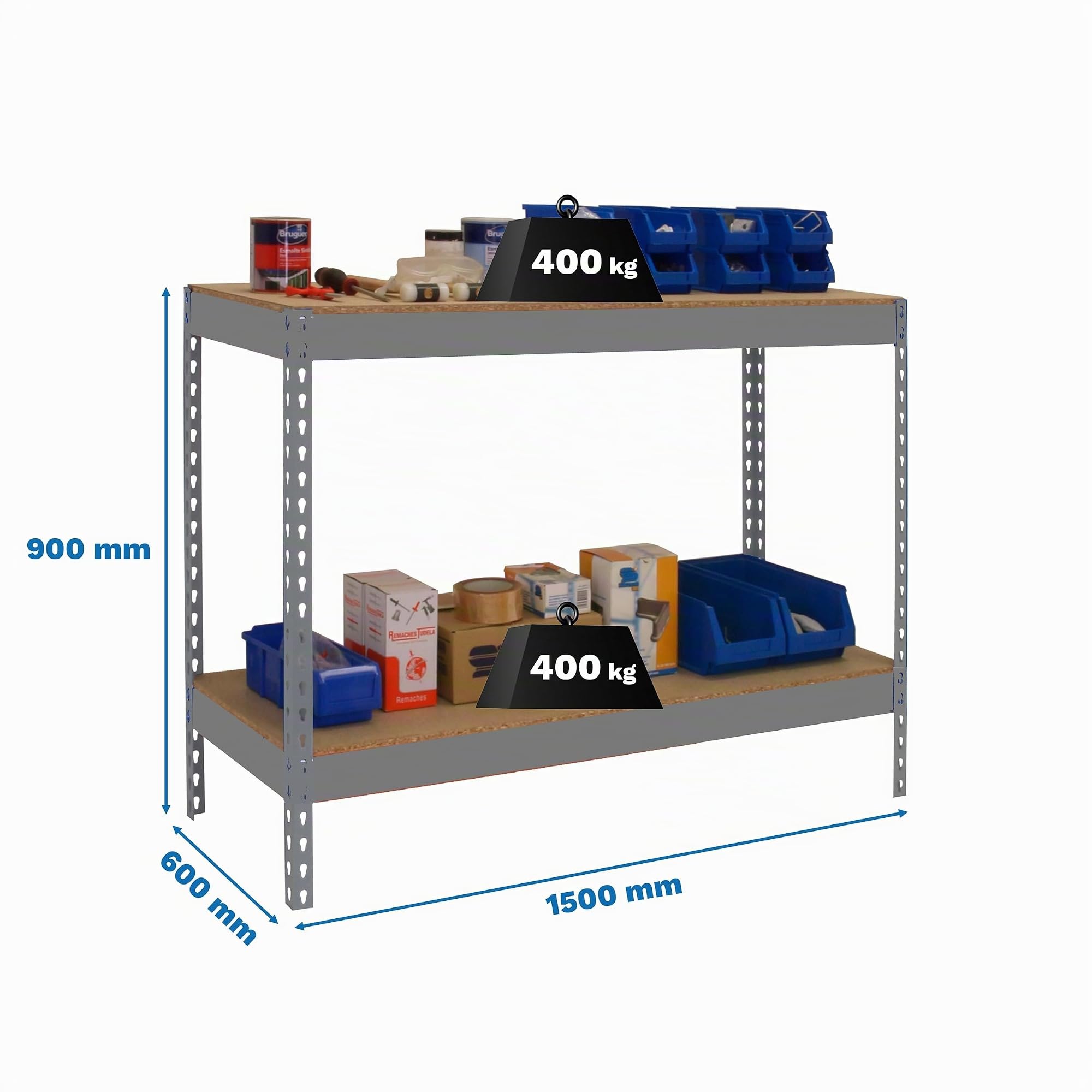 Simon Rack Banco de Trabajo Taller 1500x600 mm - BT Basic | Capacidad Carga 400 kg, Montaje sistema clic, Pintura anticorrosión, Gris