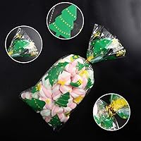 Vista 5 de XIMISHOP 120 bolsas de celofán de Navidad, bolsa de celofán transparente de Navidad con 150 lazos giratorios para recuerdos de fiesta de Navidad