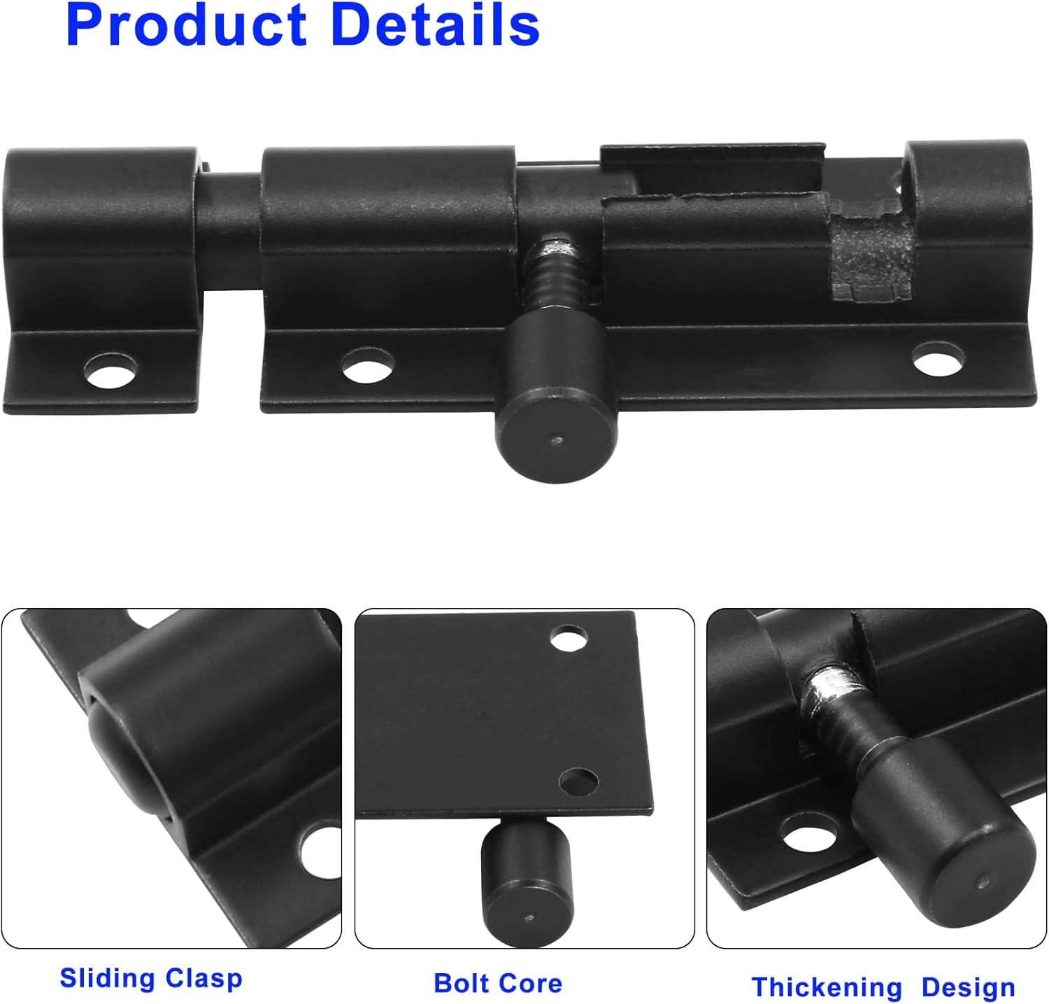 Piutouyar 2 Pcs 2 Inch Barrel Bolt Latch, Heavy Duty Sliding Door Latch Aluminum Alloy Mini Slide Bolt Latch Small Sliding Lock Door Lock for Security Gate Warehouse Garage Door Latches(Black)