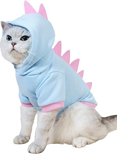 QWINEE Sudadera con capucha de dinosaurio para perro, chaqueta cálida para Navidad, Halloween, disfraz de perro, ropa para cachorros, gatitos,