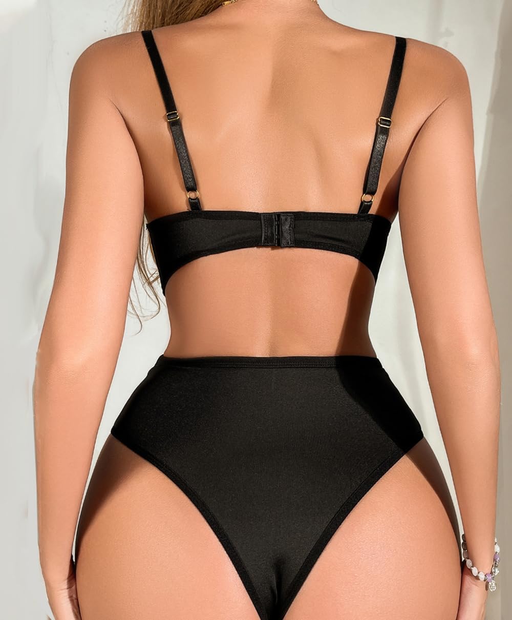 Teddy Lingerie For Women Sequin Bodysuit Snap Crotch Underwire Metallic Leotard Body Tops Black - Image 6