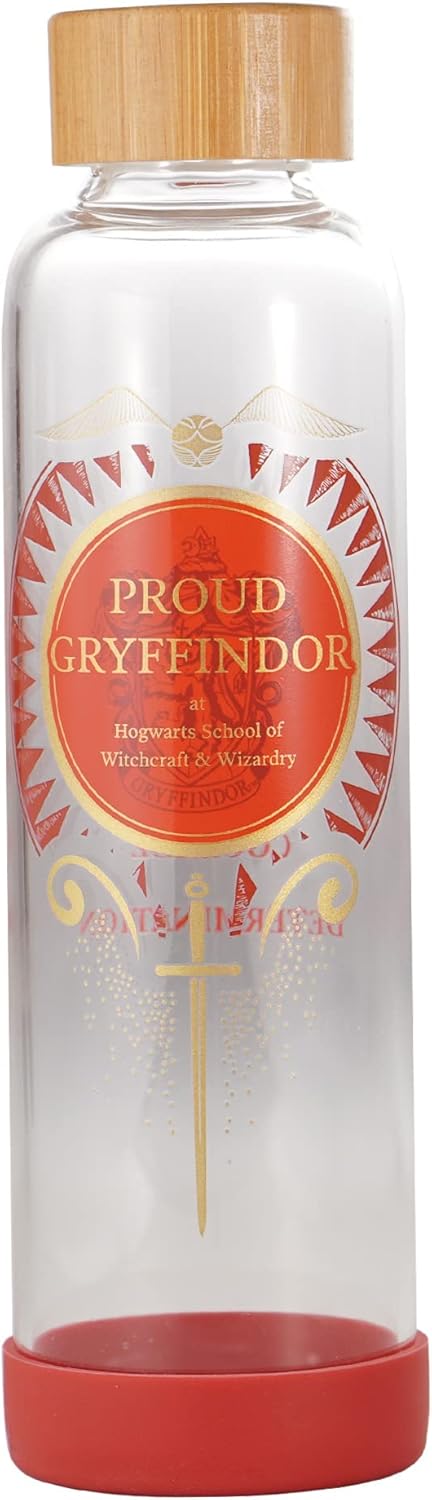 Harry Potter Glass Water Bottle - 500ml - Proud Gryffindor - Reusable Water Bottle - Water Bottle Glass Gryffindor Gifts