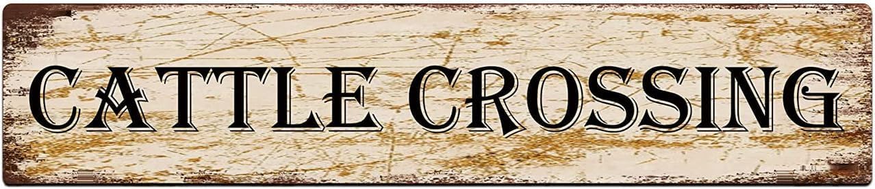 peiyeety Vintage Metal Tin Sign Decorative Wall Art Cattle Crossing Themed Street Sign, Rustic Style, Durable Waterproof Rustproof, For Home, Farm, Ranch, Easy To Mount, 4x16 Inch