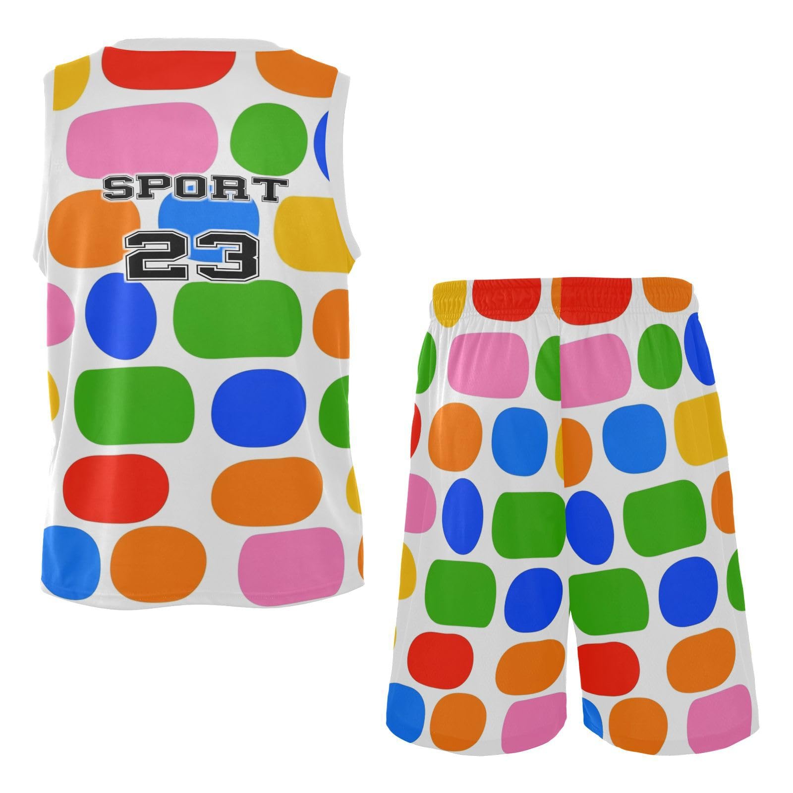 FLildon Geometric Circles Ovals Artistic Boys Basketball Jersey Set Tank Top Shorts Tracksuit Sport Training Suit for Kids, XXL