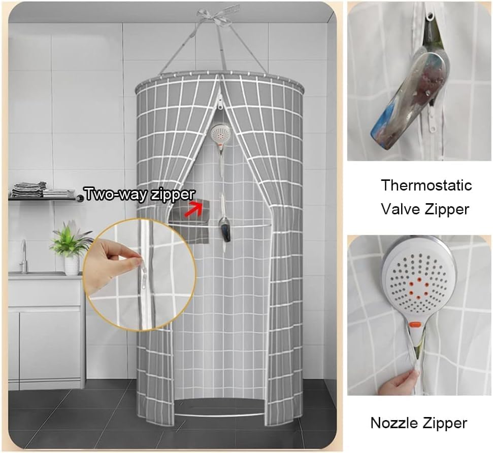 Rideau de douche rond à double fermeture éclair avec isolation thermique optimale