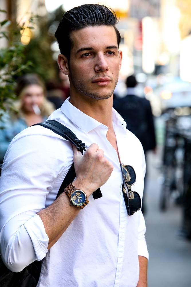 Dual Wheels Automatic Movement Transparent Dial Men's Wooden Watch