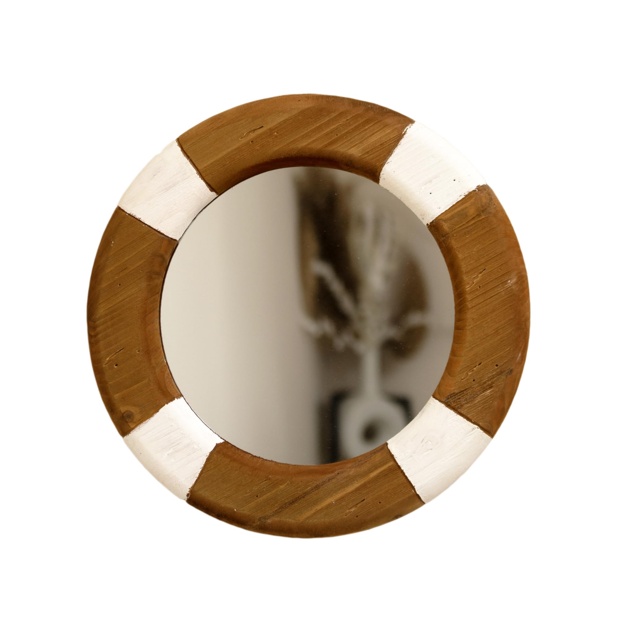 Darthome Brown Wood Lifering Wall Mirror 40X40x3cm Round Nautical Coastal Lifebuoy Bathroom Decor