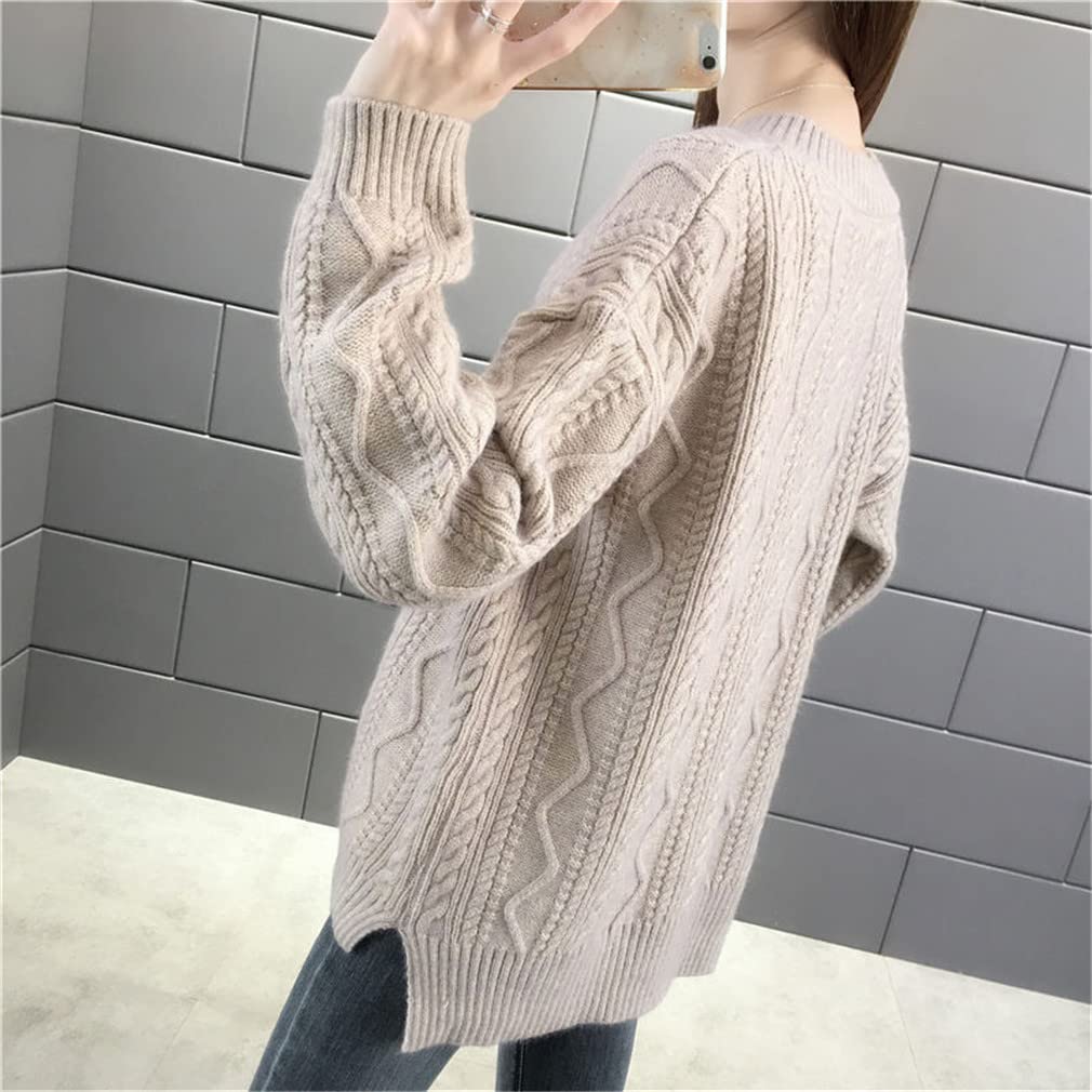 Kobiety jednolity kolor luźny sweter dzianinowy sweter swobodny dekolt O sweter z długim rękawem sweter sweter sweter sweter podstawowy sweter, Błękitny, XL