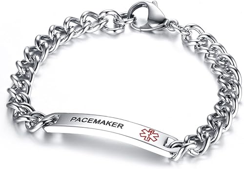 Miniatura 24 de VNOX Pulsera de identificación de alerta médica, pulsera de emergencia de acero inoxidable para hombre y mujer, 7.2/8/8.4 pulgadas *personaliza tu