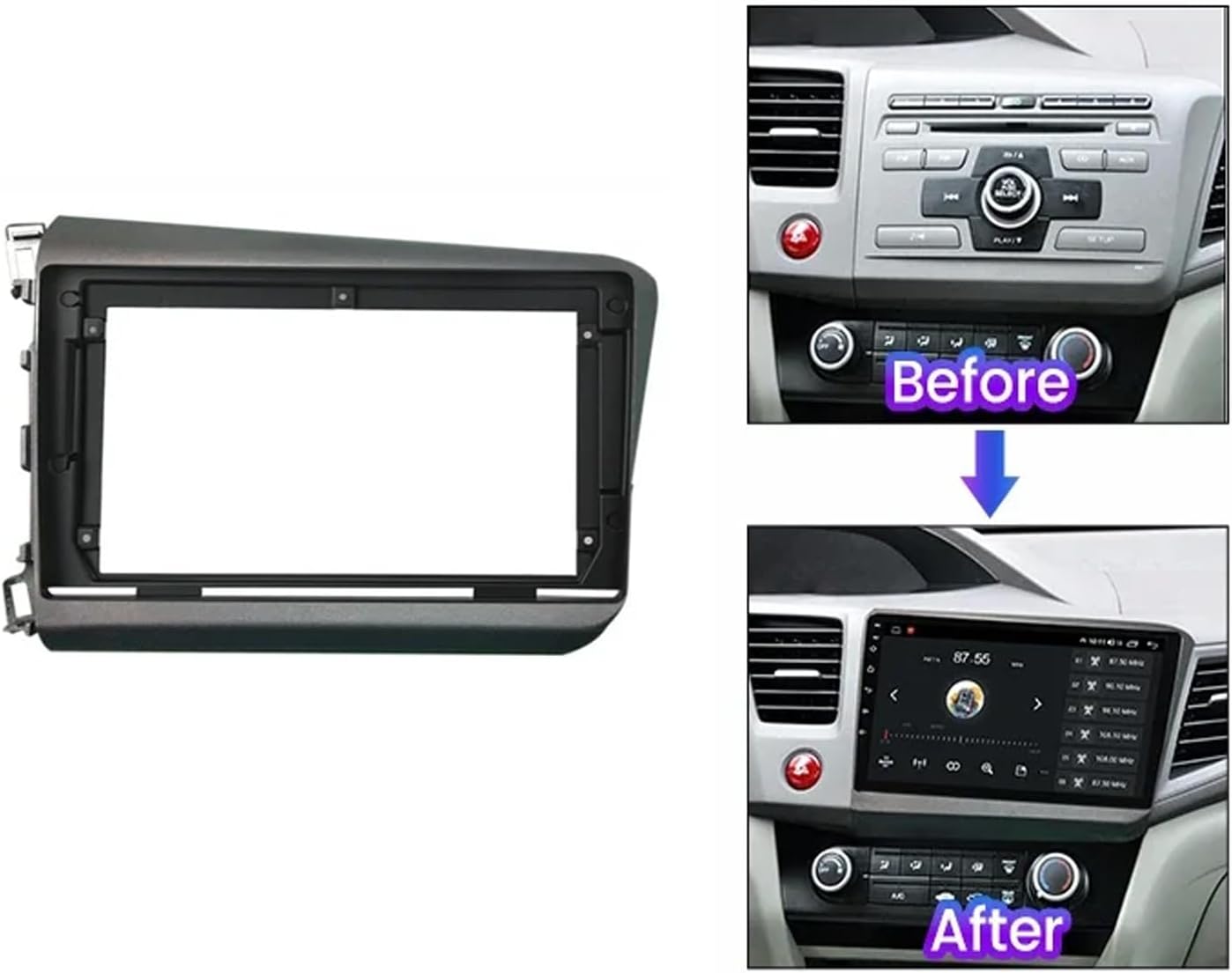 9'' Car Radio Stereo Dash Install Kit Fascia Panel Trim fits for Honda Civic Sedan 2012-2015 Left Hand Drive Installation Aftermarket Stereo Headunit