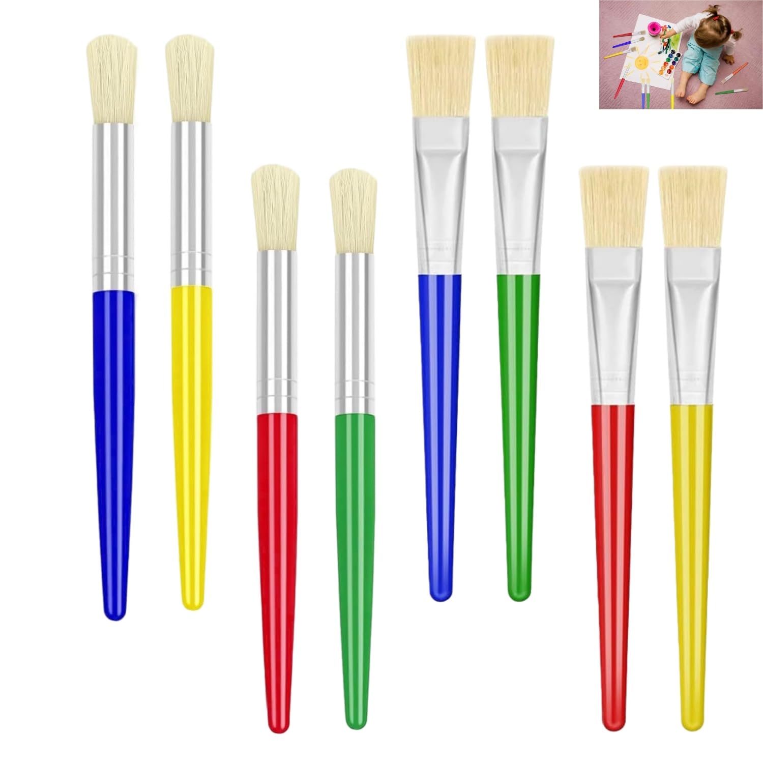 Paint Brushes Set,8Pcs Paint Brushes for Kids Round & Flat,Multi Color Paint Brushes Children‘s Washable Paintbrushes,for Beginner Painting Supplies