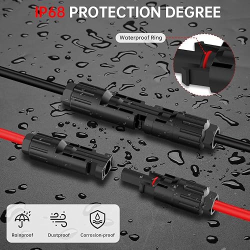 Miniatura 3 de ELECTOP Cable de extensión solar de 10 pies, cable de panel solar 10 AWG con conector hembra y macho resistente a la intemperie, kit de adaptador