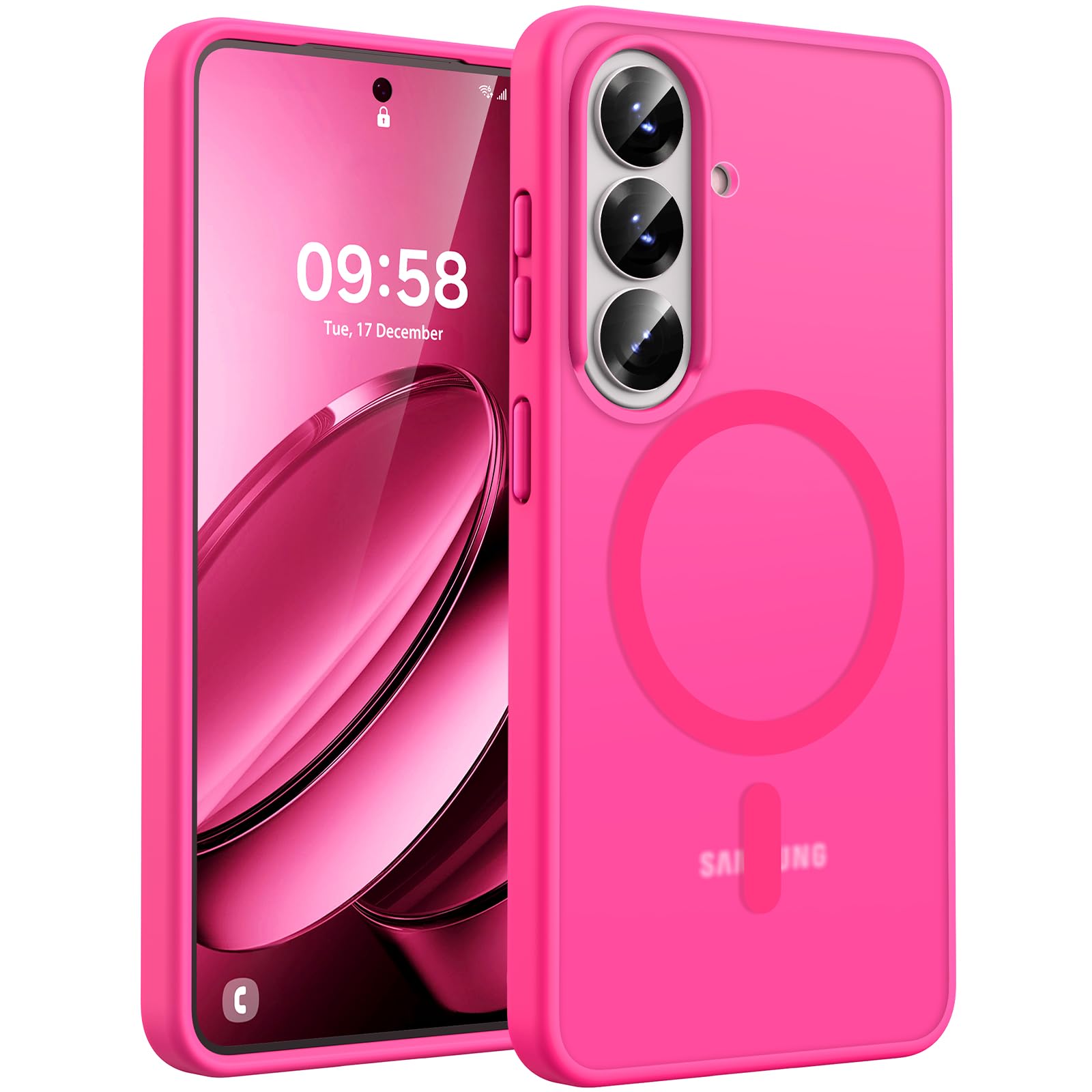 TOCOL for Samsung Galaxy S26 Case, Compatible with MagSafe, Hot Pink | Built-in Magnets, Full Camera & Military-Grade Protection, Anti-Slip Shockproof Slim Translucent Matte Back Phone Cover Galaxy S26 Hot Pink