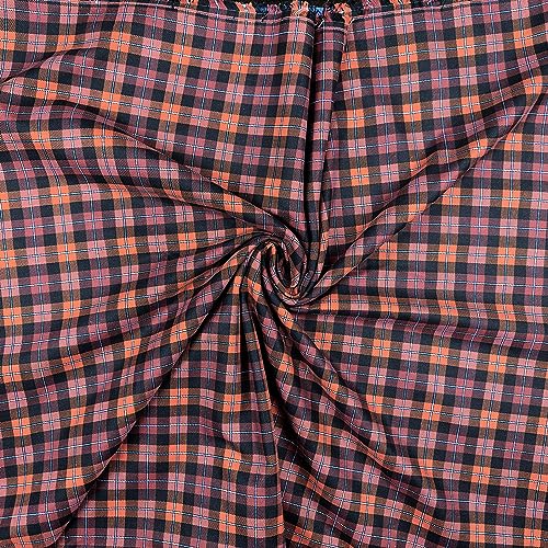 Barcelonetta | Cotton Flannel Fabric | 100% Cotton | 60 Inch Wide | Sewing, PJ, Shirt | Cloth (Orange Plaid 60W, 2 Yards)