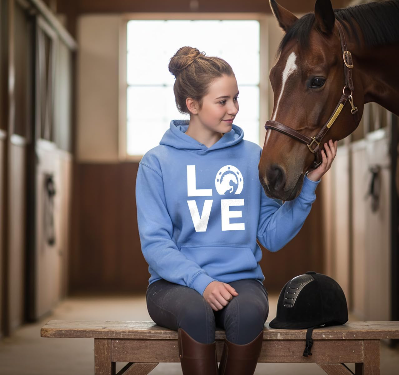Tstars Horse Hoodie for Women and Teen Girls - Horseshoe LOVE Graphic Pullover - Gift for Riders, Owners, and Equestrian Fans