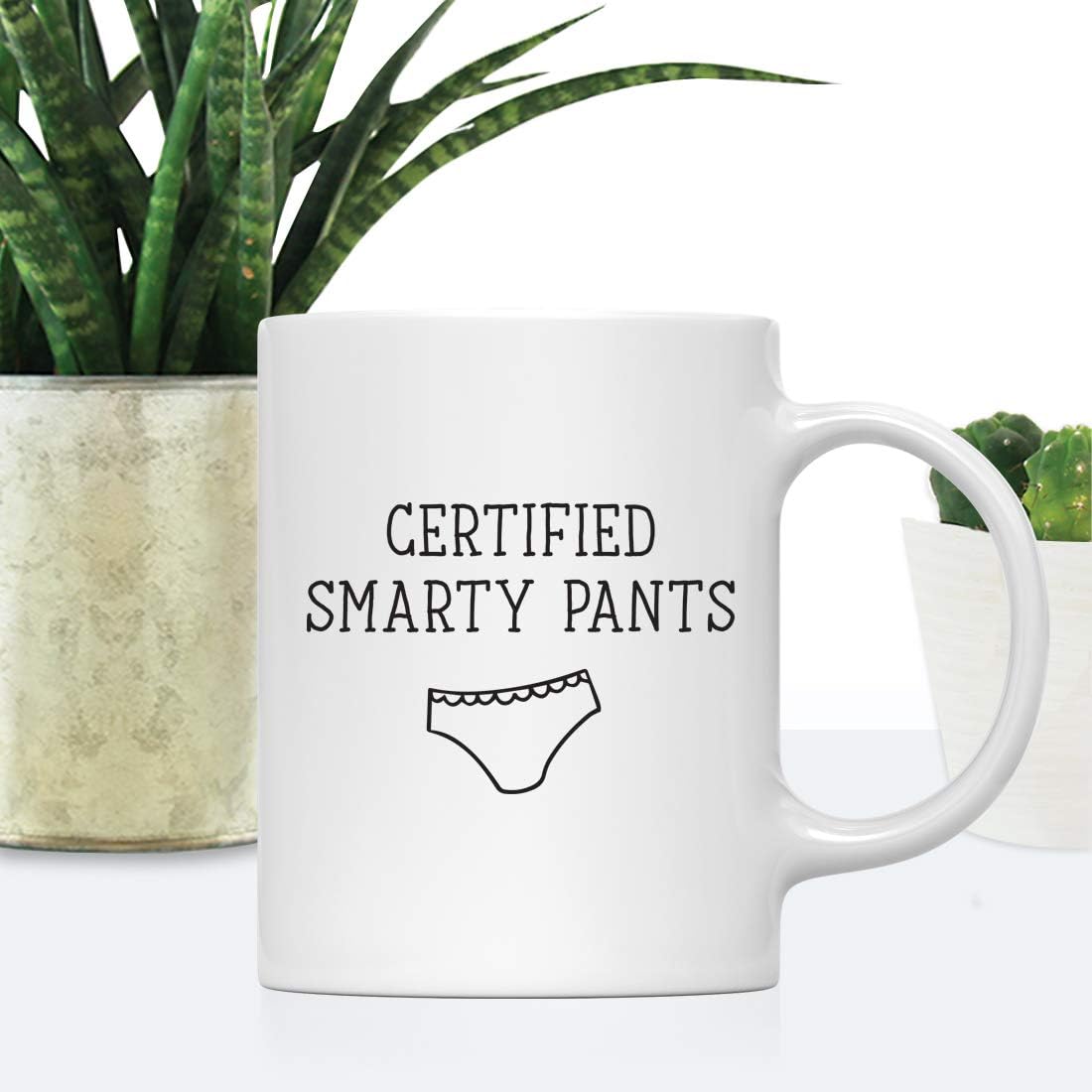 Andaz Press Funny Graduation 11oz. Coffee Mug Gag Gift, Certified Smarty Pants, 1-Pack, Funny Witty Humorous Graduation Present Ideas for Him Her Classmate Friend