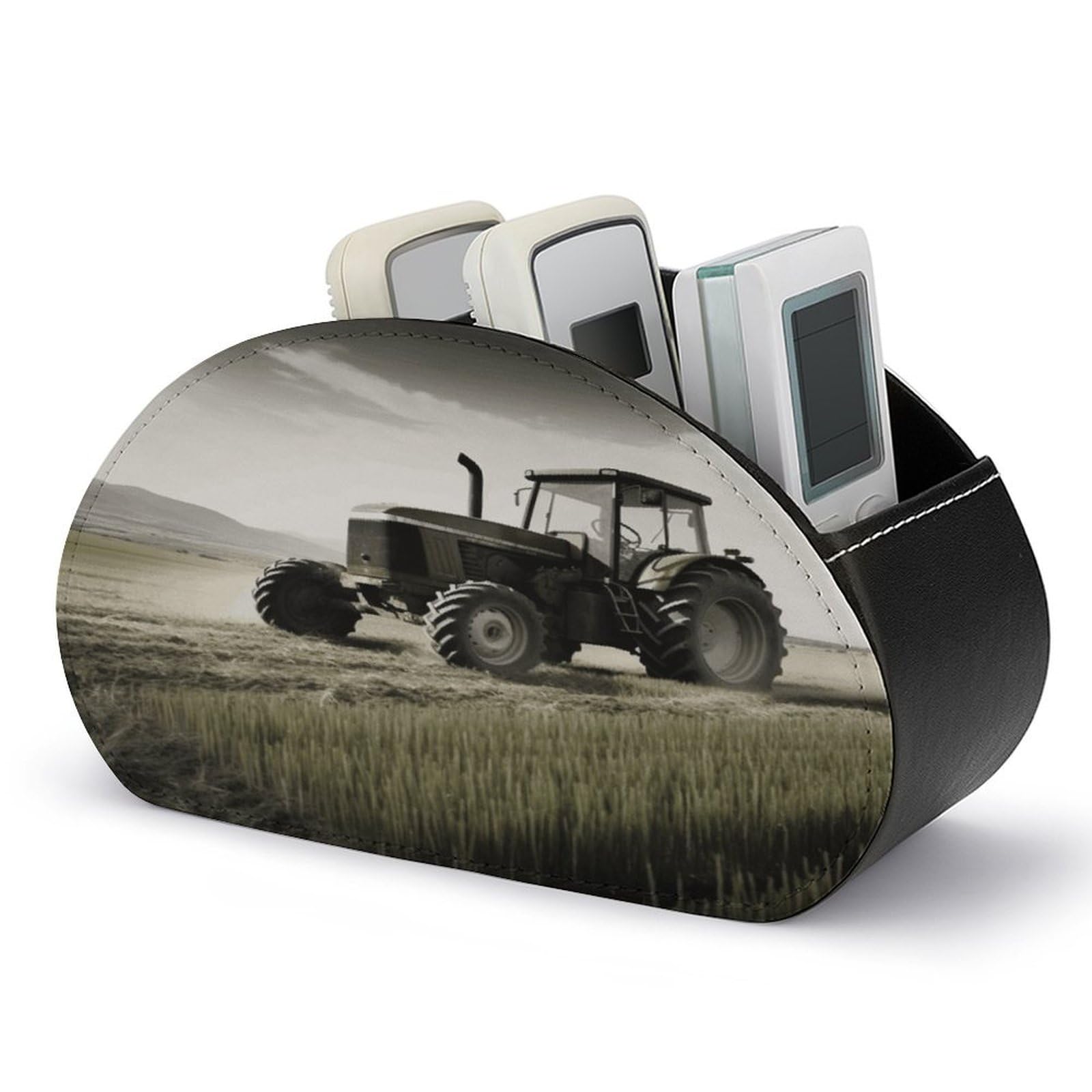 LZQPOEAS Tractor Agriculture Tranquil Remote Control Holder with 5 Compartments PU Leather Remote Organizer Box Caddy for Table Nightstand Remote Caddy Desktop Organizer Fits Media Controllers