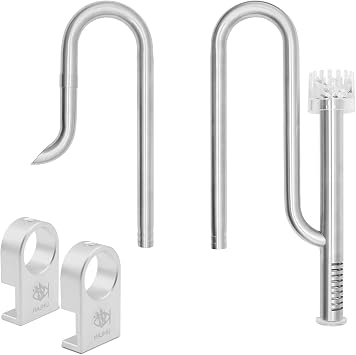 LINLAN 304 Stainless Steel Lily Pipe Inflow and Outflow with Mini Aluminum Alloy Pipe Holder, 360  Rotatable Outflow, Fits 12/16mm1/2" i.d. Filter Hose, for Rimless Aquariums 12mm-with Skimmer