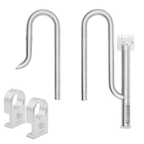 LINLAN 304 Stainless Steel Lily Pipe Inflow and Outflow with Mini Aluminum Alloy Pipe Holder, 360° Rotatable Outflow, Fits 12/16mm(1/2" i.d.) Filter Hose, for Rimless Aquariums (12mm-with Skimmer)