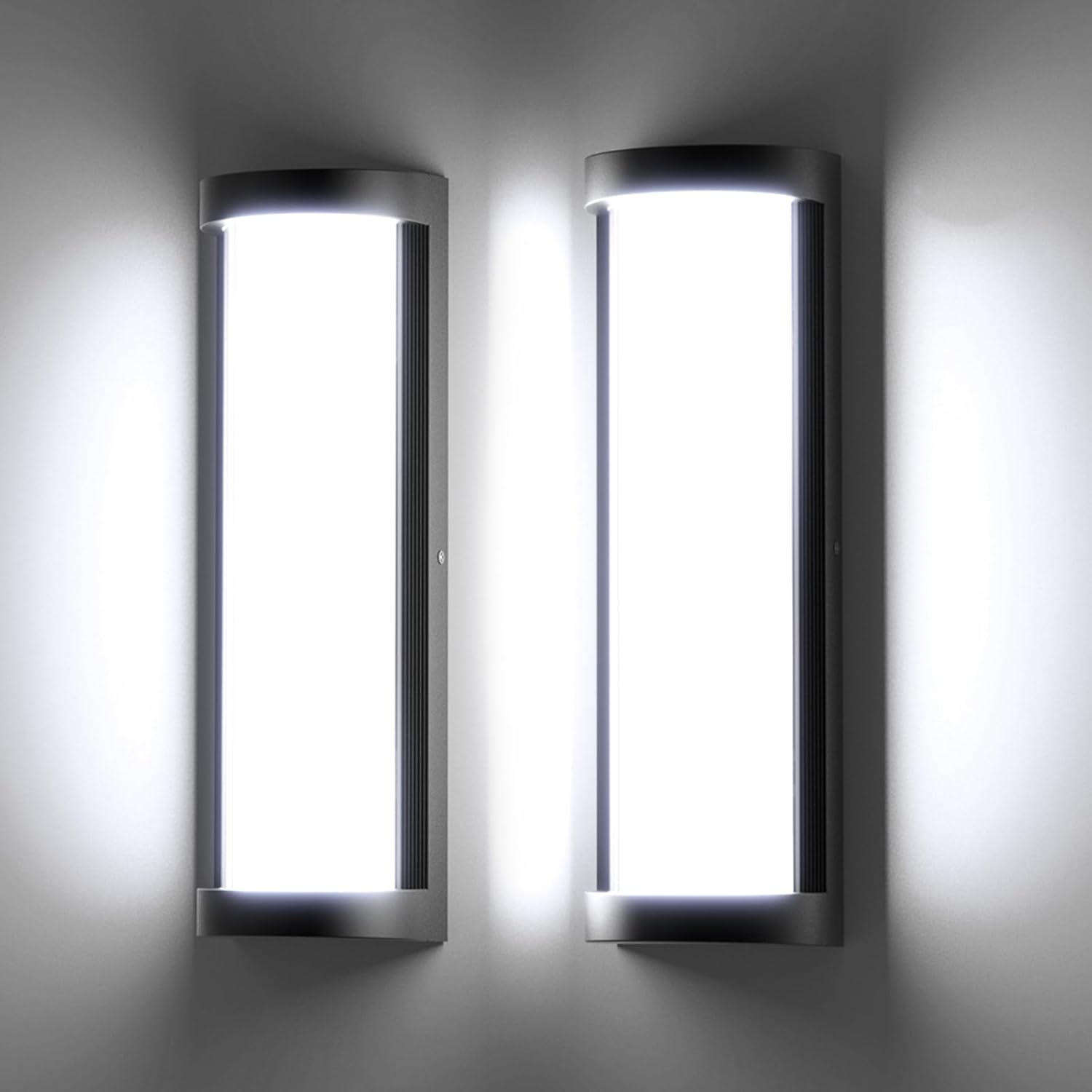 Sytmhoe Outdoor Wall Light 2Packs,Waterproof Exterior Wall Sconce with Aluminum& Dual PC,10-100% Dimming Black Modern LED Porch Light for House,Courtyard,Garage,Garden (2-Pack, 6000k)