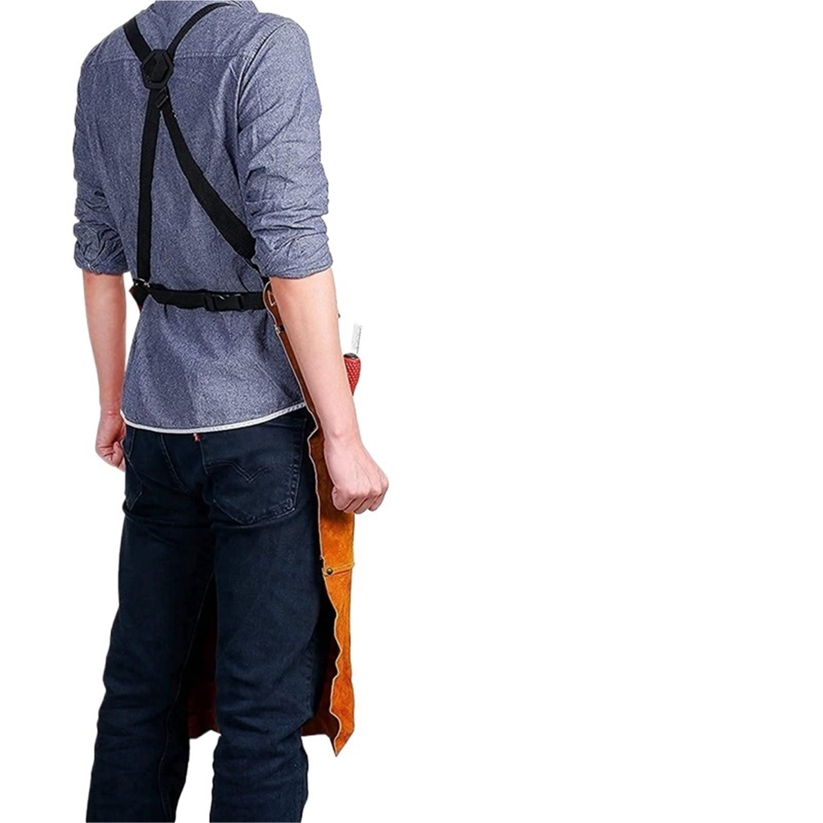 Leder-Werkstattschürze mit 6 Werkzeugtaschen, strapazierfähige Schweißschürze, 61 x 91,4 cm, verstellbar von M bis XXL für Garten, Keramik, Werkstatt