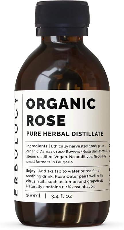 Erbology Água de Rosas Orgânica de Rosa Damascena em Garrafa de Vidro Reciclável, 100 mL