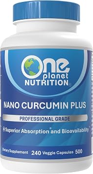 One Planet Nutrition Nano Curcumin Plus 500 mg Veggie Capsules 240 Servings, Nano Curcumin with Boswellia for High Absorption, Supports Joint and Immune Health, Non-GMO, Vegan, Gluten-Free